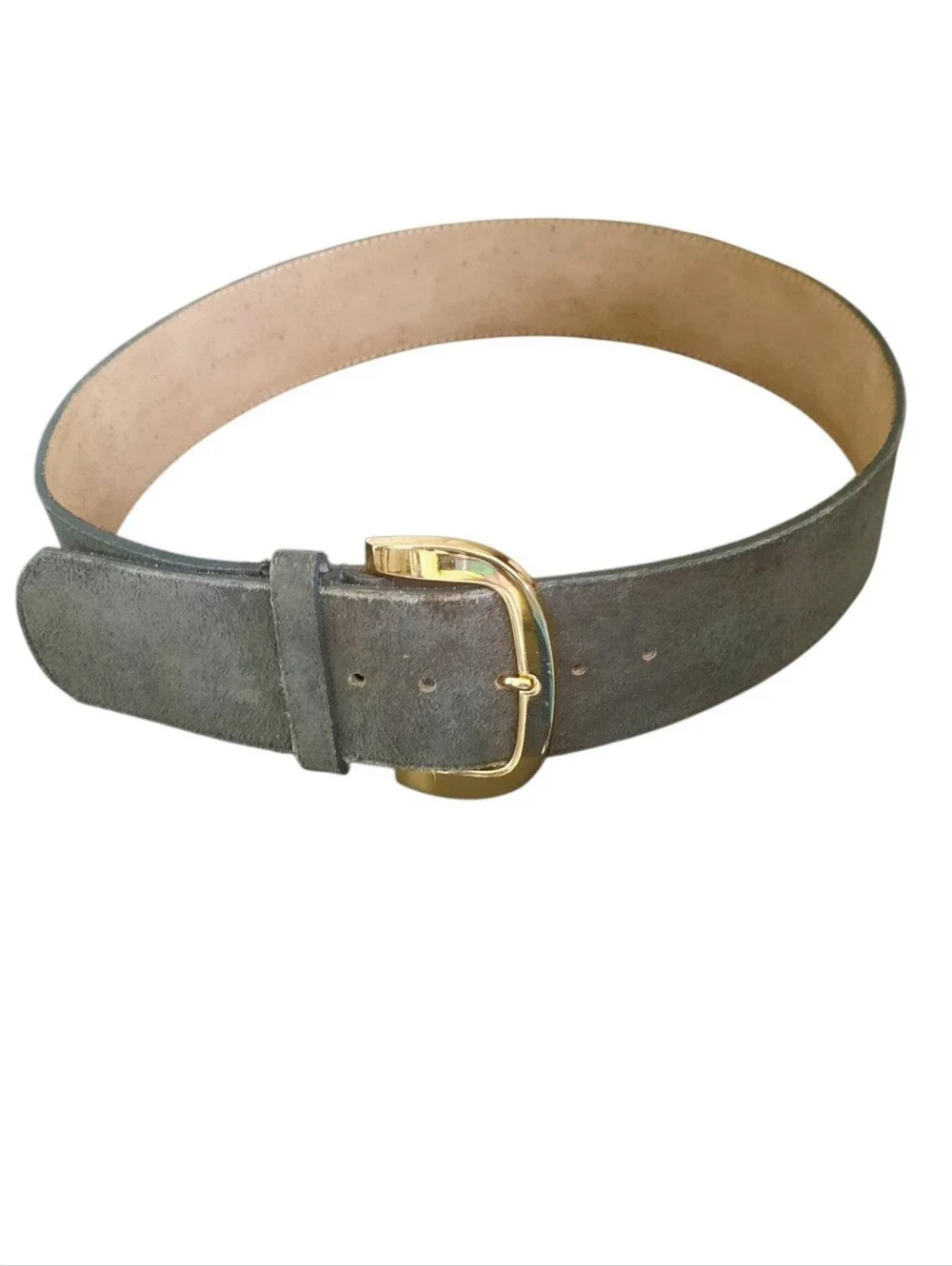 Vintage ANN TAYLOR Gray Suede Wide Classic Belt w/Gold Buckle Sz M/L